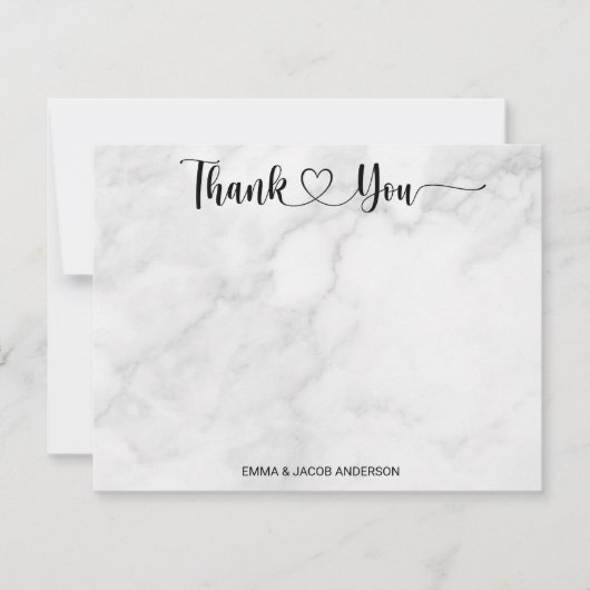白大理石ブラックスクリプパーソナライズされたト結婚ズ サンキューカード (正面)