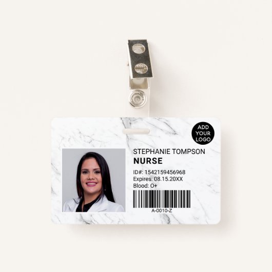 白大理石プロフェッショナルナースのフォトロゴコード バッジ (正面クリップ)