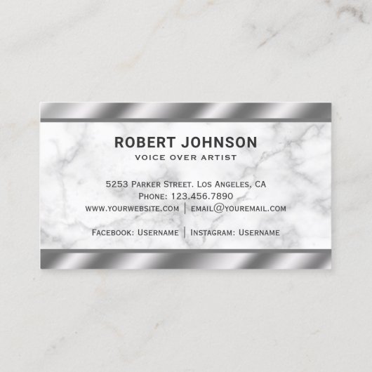 白大理石メタリックマイクの声オーバーアーティスト 名刺 (裏面)