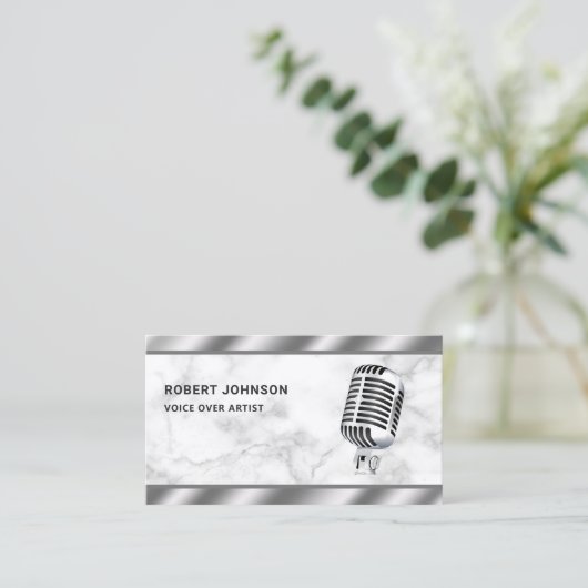 白大理石メタリックマイクの声オーバーアーティスト 名刺 (スタンド正面)