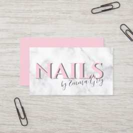 白大理石モダンとピンクのタイポグラフィ爪、 ネイル 名刺
