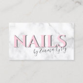 白大理石モダンとピンクのタイポグラフィ爪、 ネイル 名刺 (正面)