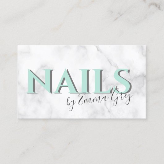 白大理石モダンとミントグリーンのタイポグラフィ爪、 ネイル 名刺 (正面)