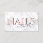 白大理石モダンと赤面ピンクタイポグラフィ爪、 ネイル 名刺 (正面)
