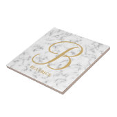 白大理石モダン金ゴールドタイポグラフィ名モノグラム タイル (側面)