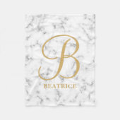 白大理石モダン金ゴールドタイポグラフィ名モノグラム フリースブランケット (正面)