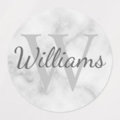 白大理石モノグラムパーソナライズされたと名前ラベル ラベル (デザイン1)