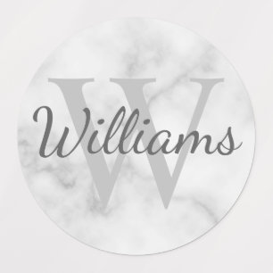 白大理石モノグラムパーソナライズされたと名前ラベル ラベル
