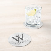 白大理石モパーソナライズされたノグラムと名前 ラウンドペーパーコースター (インサイチュ)