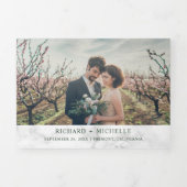 白大理石素朴ピンクアジ結婚アフローラ 三つ折り招待状 (カバー)