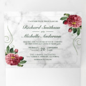 白大理石素朴ピンクアジ結婚アフローラ 三つ折り招待状 (内部最初)