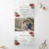 白大理石素朴ピンクアジ結婚アフローラ 三つ折り招待状 (内部)