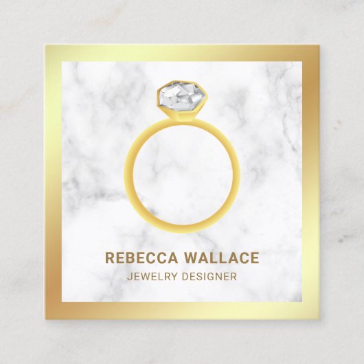 白大理石金ゴールドダイアモンドソリティアリングや輪宝石店 スクエア名刺 (正面)