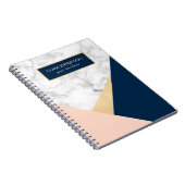 白大理石金ゴールドピーチブルーカラーブロック ノートブック (右側)