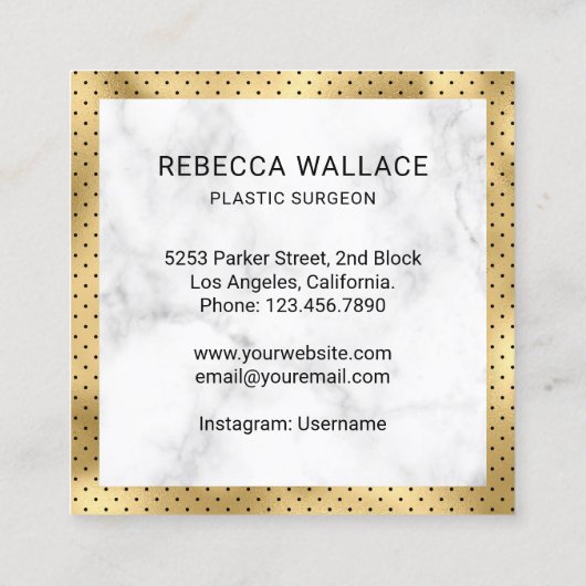 白大理石金ゴールド注射器形成外科医ドクター スクエア名刺 (裏面)