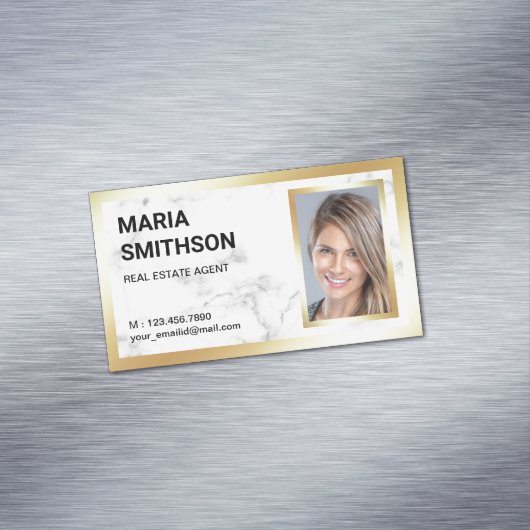 白大理石金箔エステート実在不動産仲介業者写真 マグネット名刺 (インサイチュ)