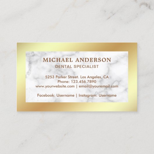 白大理石金箔歯科診療所歯科医 名刺 (裏面)
