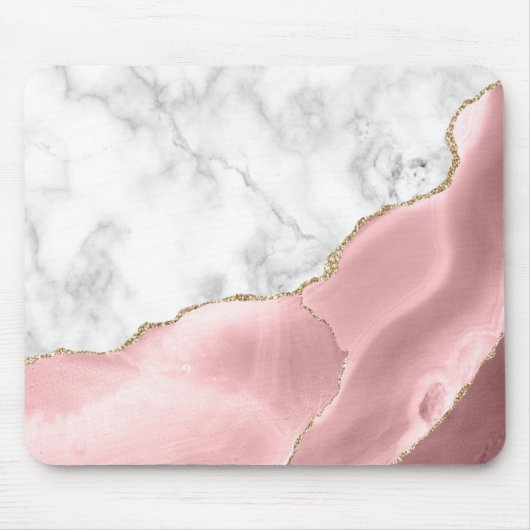 白大理石 ギルド ブラッシュピンク アゲート マウスパッド (正面)