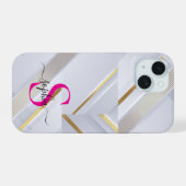 白大理石 ゴールドライン モノグラム iPhone 15ケース (裏面横)