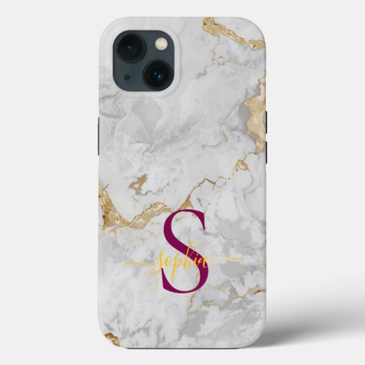 白大理石 ゴールドラメ モノグラム Case-Mate iPhoneケース (裏面)