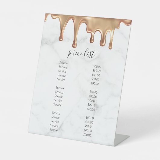 白大理石&金ゴールドヘアサロン価格表男性 台座サイン (正面)