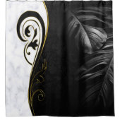 白大理石、黒、金ゴールド塗りグラフィック シャワーカーテン (正面)