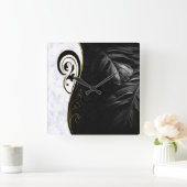 白大理石、黒、金ゴールド塗りグラフィック スクエア壁時計 (ホーム)