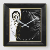 白大理石、黒、金ゴールド塗りグラフィック スクエア壁時計 (正面)