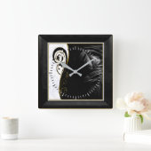 白大理石、黒、金ゴールド塗りグラフィック スクエア壁時計 (ホーム)