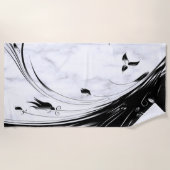 白大理石、黒、金ゴールド塗りグラフィック ビーチタオル (正面)