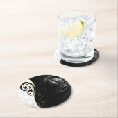 白大理石、黒、金ゴールド塗りグラフィック ラウンドペーパーコースター (インサイチュ)