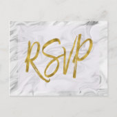 白大理石RSVP結婚式招待状返信 インビテーションポストカード (正面)