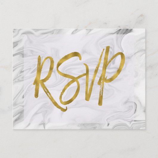 白大理石RSVP結婚式招待状返信 インビテーションポストカード (正面)