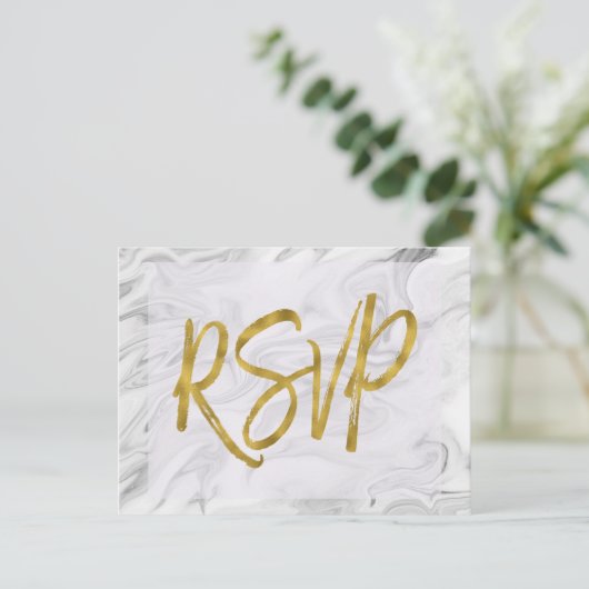 白大理石RSVP結婚式招待状返信 インビテーションポストカード (スタンド正面)