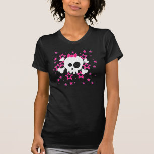 白女の子らしスカル漫画Tシャツ Tシャツ