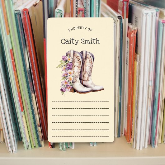 白女性のカーボーイブーツと花プロパティ ラベル