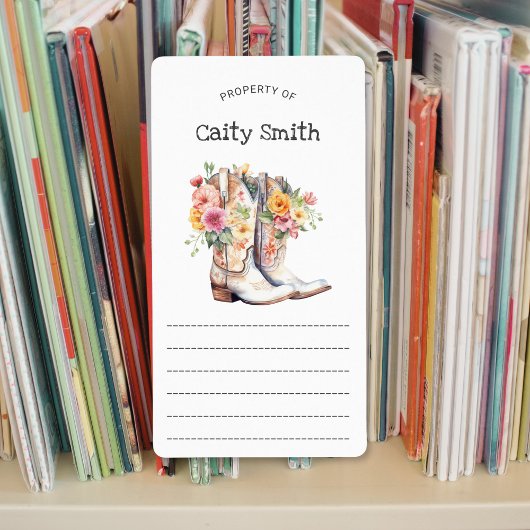 白女性のカーボーイブーツと花プロパティ ラベル