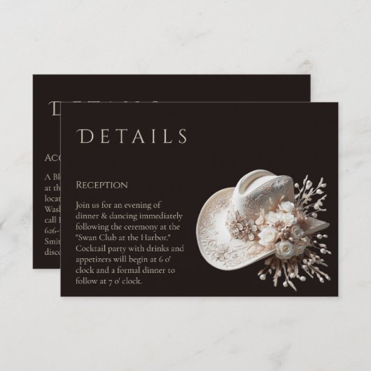 白女性のカーボーイ帽子(花結婚の詳細) エンクロージャーカード (正面/裏面)