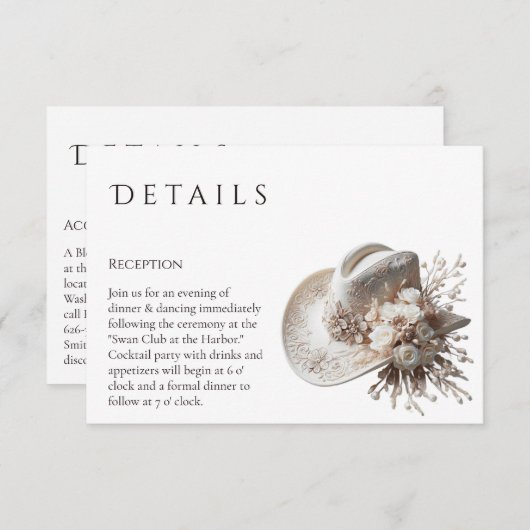 白女性のカーボーイ帽子(花結婚の詳細) エンクロージャーカード (正面/裏面)