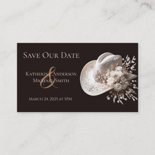 白女性のカーボーイ帽子(花結婚付) 名刺 (正面)