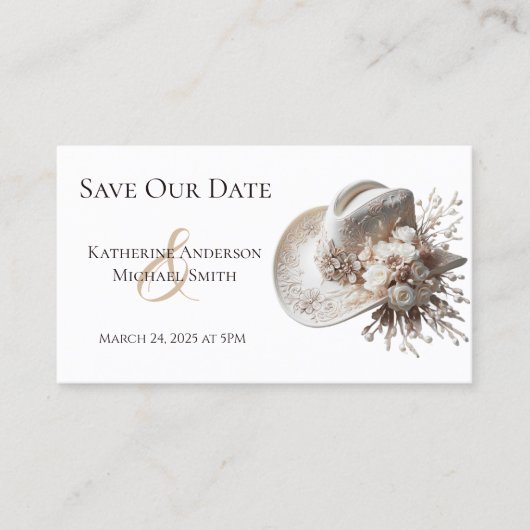 白女性のカーボーイ帽子(花結婚付) 名刺 (正面)