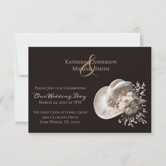 白女性のカーボーイ帽子(花結婚付) 招待状 (正面)