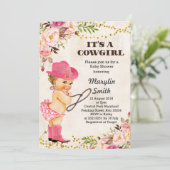 白女性のカーボーイ素朴ベビーシャワーカード 招待状 (スタンド正面)
