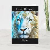 白威厳のあると金ゴールドリオンパーソナライズされた誕生日 カード (正面)