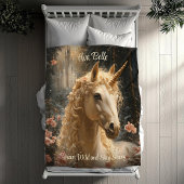 白威厳のある一角冬ファンタジー雪の森 フリースブランケット