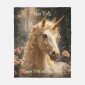 白威厳のある一角冬ファンタジー雪の森 フリースブランケット (正面)