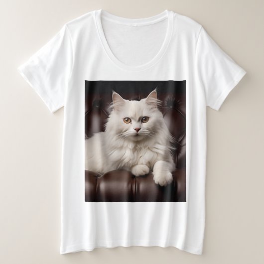白威厳のある猫 プラスサイズTシャツ (デザイン正面)