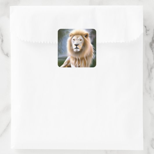 白威厳のある獅子エーテル美術 スクエアシール (バッグ)