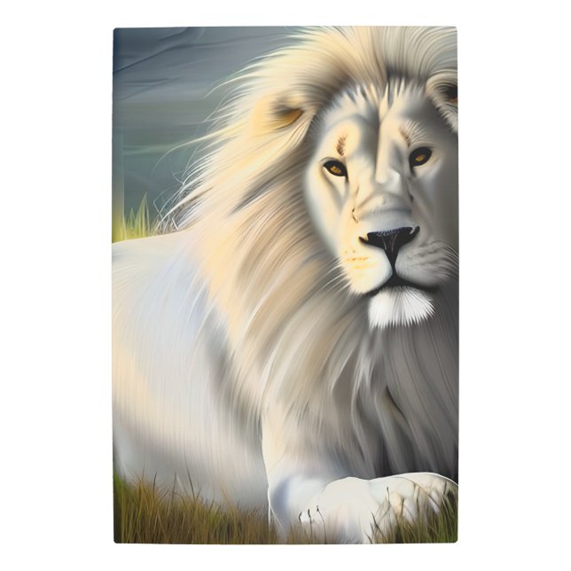 白威厳のある獅子エーテル美術 メタルプリント (正面)