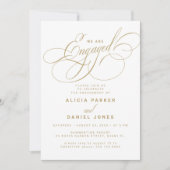 白婚約したエレガント金ゴールド婚約パーティ 招待状 (正面)